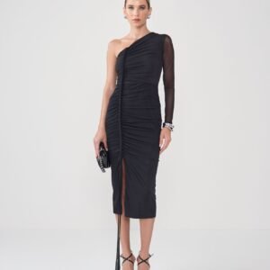 Vestido Midi One Shoulder com Drapeado