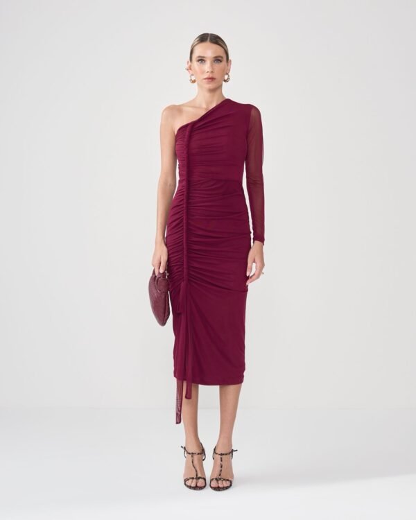 Vestido Midi One Shoulder com Drapeado - Imagem 3