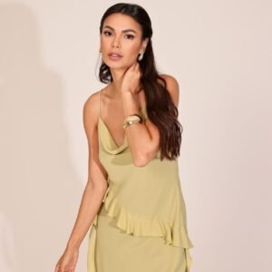 Vestido babado midi chiffon